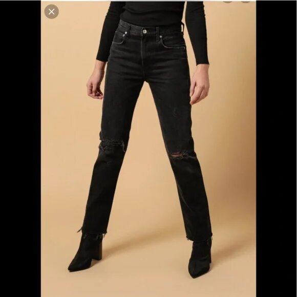 AGOLDE Jeans Womens 29 Black Denim Cherie High Rise Straight Distressed USA NWT - Picture 13 of 13